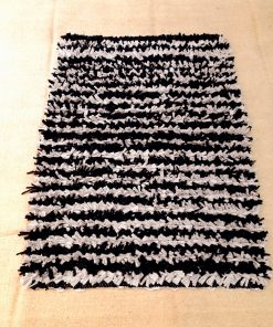 Hand Hoked kilim rag rug Cotton shaggy Grey Black