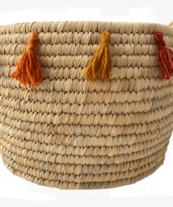 Handcraft storage basket in braided straw cylinder