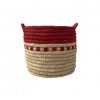 Handmade basket in braided straw cylinder red 30 x 27 cm handle each side