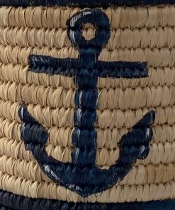 Basket In Braided Straw Cylinder 30 x 27 cm ship ancho dark blue