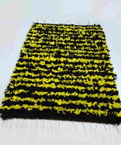 Hand Hoked kilim rag rug Cotton shaggy Yallow Black KIRGRAS115