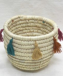Boho wicker basket tassels colourful