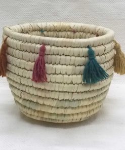 Boho wicker basket tassels colourful
