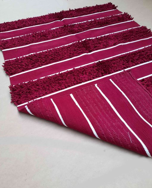 shaggy rag rug cotton kilim_bazaarmisr Burgundy