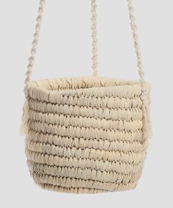 Macrame handle plant hanger and Wicker basket off-white