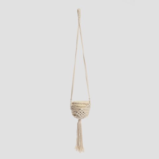 Macrame plant hanger and Wicker basket off-white