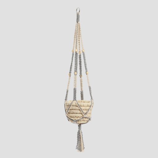Macrame plant hanger and Wicker basket off white Gray (