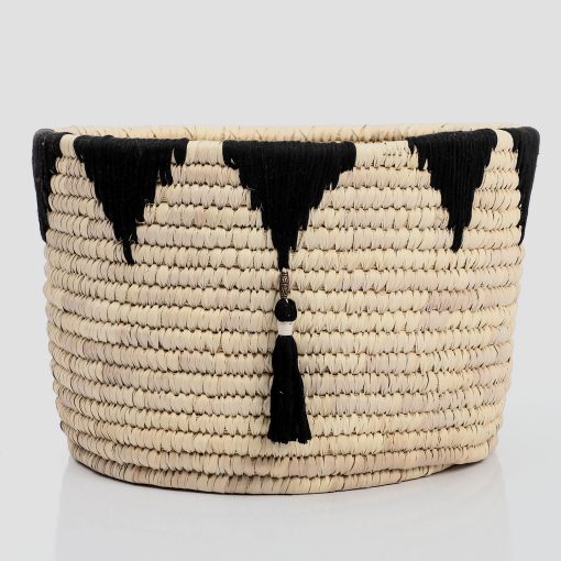 Storage wicker basket black embroidery