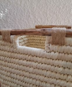 Storage wicker basket wooden handle