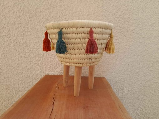 basket with wooden legs