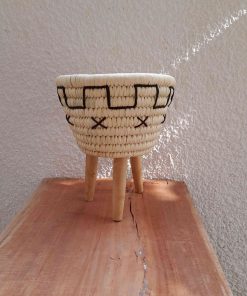 African wicker basket wooden legs 